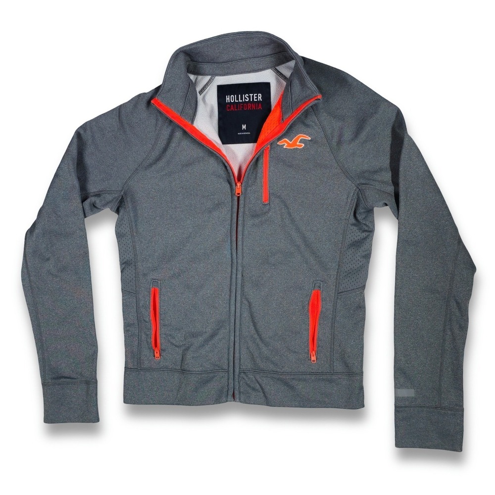 Hollister Track Jacket Mens Medium Gray Excellent Full Zip Neon Trim Activewear